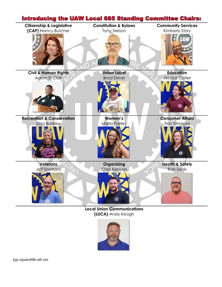 UAW Local 685 Standing Committee Chairs 2026